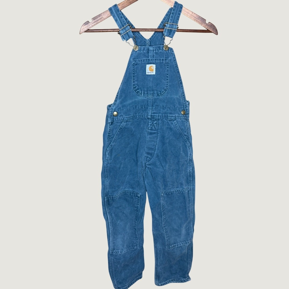 Vintage Carhartt Double Knee Bib Overalls Blue Canvas Made in USA Size 6 BU596